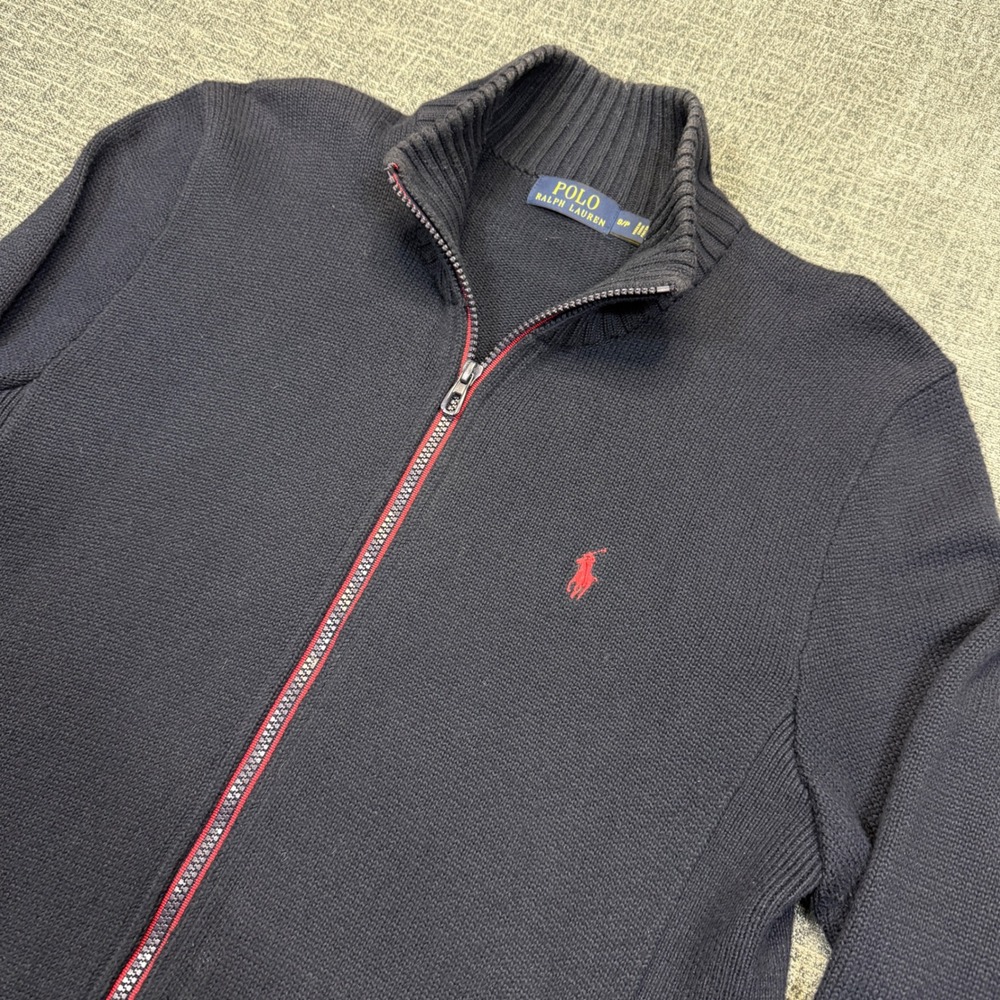 Polo Ralph Lauren Sweater Mens S Navy Blue Full Zip Cotton Knit Red Pony Logo
